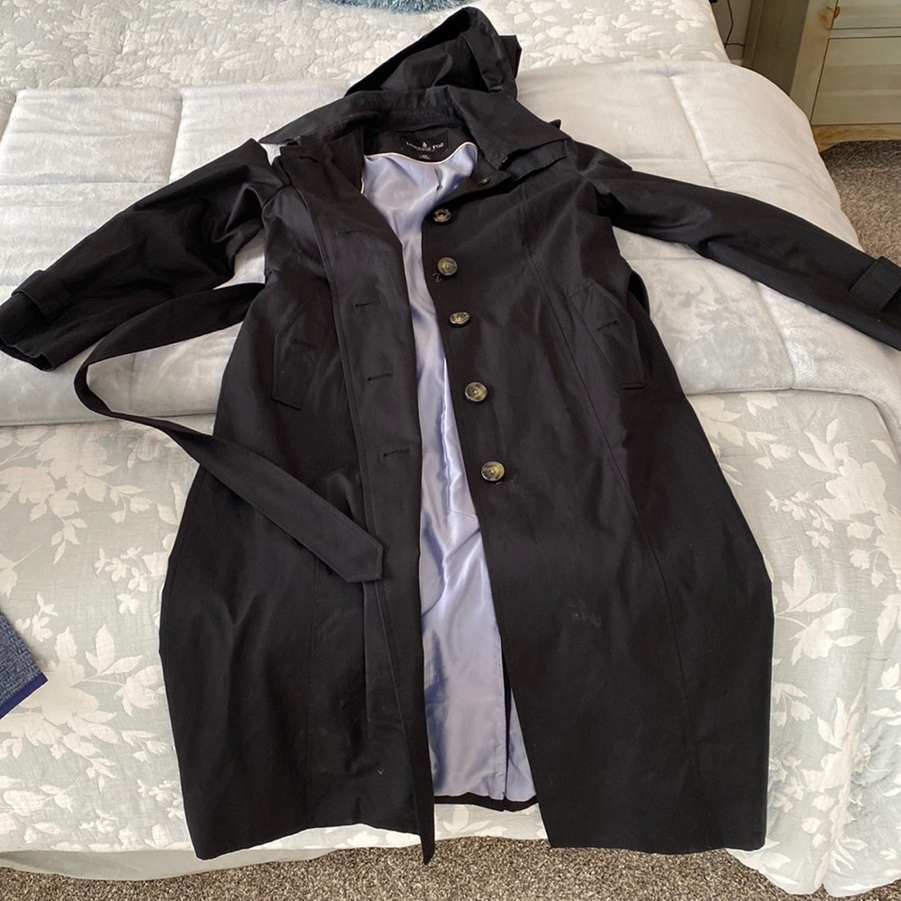 London fog black lined trench coat women’s petite small